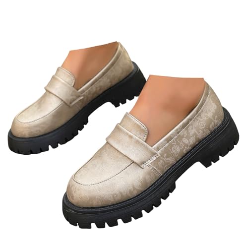 Xbemkste Loafer Damen Klassische Mokassins Slipper mit Plateau Slip On Freizeitschuhe Bequeme Schlupfschuhe Halbschuhe Damen Business-Schuhe für Büro & Alltag (Gold, 38.5) von Xbemkste