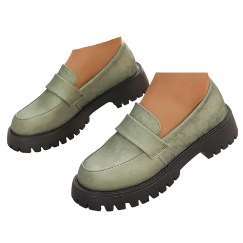 Xbemkste Loafer Damen Klassische Mokassins Slipper mit Plateau Slip On Freizeitschuhe Bequeme Schlupfschuhe Halbschuhe Damen Business-Schuhe für Büro & Alltag (Green, 38.5) von Xbemkste