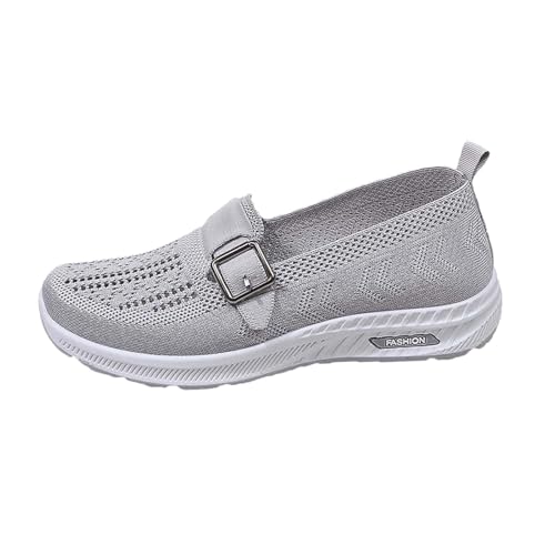 Xbemkste Loafer Damen Modische Hohle Einfache Einfarbige Bequeme Leichte Flache Schlupfschuhe elegant flach Schuhe (Grey, 39) von Xbemkste