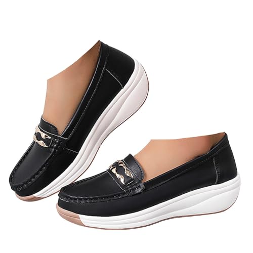 Xbemkste Loafer Damen Plateau Slip On Mokassins Slippers Bequeme Weiche Sohle Schlupfschuhe Leichte Walkingschuhe Elegant Arbeitschuhe Damen Freizeitschuhe für Büro,Alltag (40.5) von Xbemkste