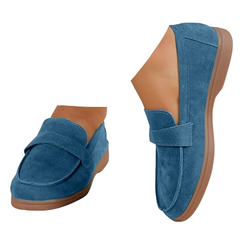 Xbemkste Loafer Damen Slip On Sneaker Bequeme Freizeitschuhe Leichte Atmungsaktive Schlupfschuhe Flach Schuhe Elegant Business-Schuhe Lässige Walkingschuhe (Blue, 41) von Xbemkste