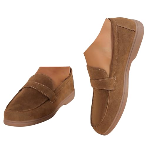 Xbemkste Loafer Damen Slip On Sneaker Bequeme Freizeitschuhe Leichte Atmungsaktive Schlupfschuhe Flach Schuhe Elegant Business-Schuhe Lässige Walkingschuhe (Brown, 40) von Xbemkste