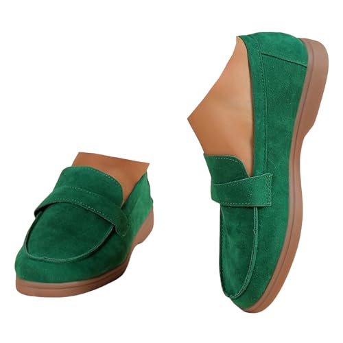 Xbemkste Loafer Damen Slip On Sneaker Bequeme Freizeitschuhe Leichte Atmungsaktive Schlupfschuhe Flach Schuhe Elegant Business-Schuhe Lässige Walkingschuhe (Green, 40.5) von Xbemkste