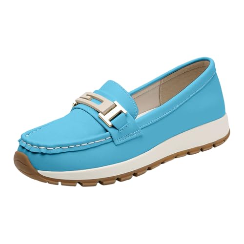Xbemkste Loafer Damen mit Metall-Freizeitschuhen, Farbe, einfache Damen Schuhe Slipper (Blue, 41) von Xbemkste