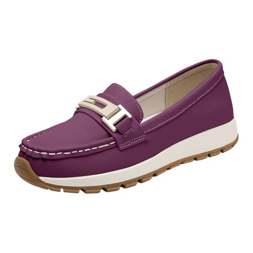 Xbemkste Loafer Damen mit Metall-Freizeitschuhen, Farbe, einfache Damen Schuhe Slipper (Purple, 42) von Xbemkste