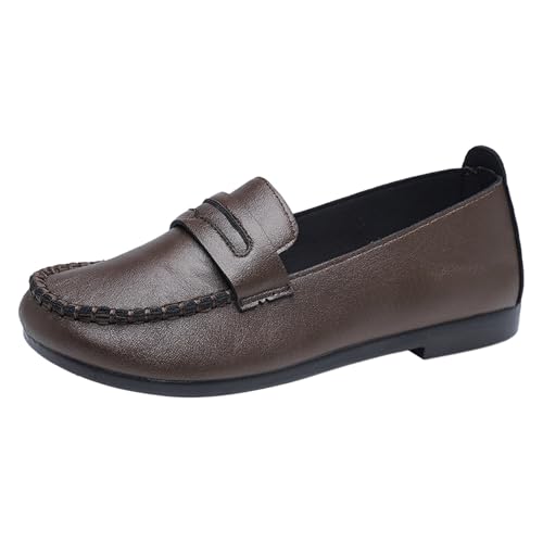 Xbemkste Loafer Damen mit weicher Sohle, weicher Oberfläche, EIN Fuß, Steigbügel, lässig, Flacher Mund, leicht, große Einzelschuhe, Freizeitschuhe Slipper (Coffee, 38.5) von Xbemkste