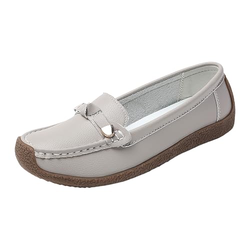 Xbemkste Mokassin Damen Neue Casual Flat Einzelschuhe Mama Schuhe Dicke Sohle Slipper Damen (Grey, 40.5) von Xbemkste