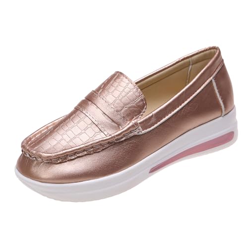 Xbemkste Mokassins Damen Freizeitschuhe mit weicher Sohle Modische, Dicke Sohle EIN-Fuß-Bekleidung Lässige Einzelschuhe Damenschuhe elegant (Rose Gold, 40) von Xbemkste