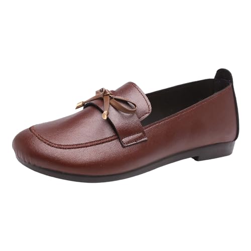 Xbemkste Mokassins Damen mit weicher Sohle, weicher Oberfläche, EIN Fuß, Steigbügel, lässig, Flacher Mund, leicht, große Einzelschuhe, Freizeitschuhe Slipper Schuhe Damen (Coffee, 37) von Xbemkste