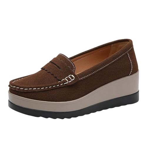 Xbemkste Mokassins für Damen, Mom-Schuhe, Keilabsatzschuhe, Lazy-Schuhe, Plateauschuhe Damen-Walkingschuhe (Brown, 38.5) von Xbemkste