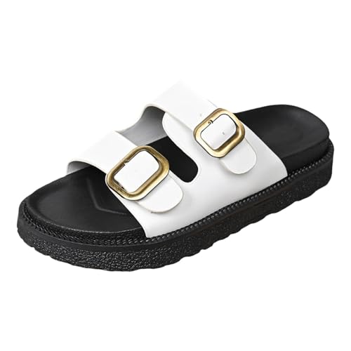 Xbemkste Pantoletten Damen Sommer Sandaletten Plateau Schlappen Damen Weiche Sohle Hausschuhe Mit Verstellbarer Rieme Bequeme Sommerschuhe Freizeit Strandsandalen (White, 38.5) von Xbemkste