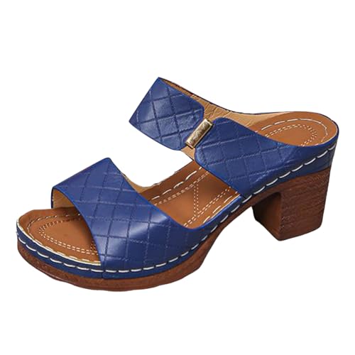 Xbemkste Pantoletten Damen mit Blockabsatz Elegant Pumps Sandalen Sommer High Heels Sandaletten Bequeme Schlappen Hausschuhe Freizeit Sommerschuhe für Alltag,Strand (Blue, 36) von Xbemkste