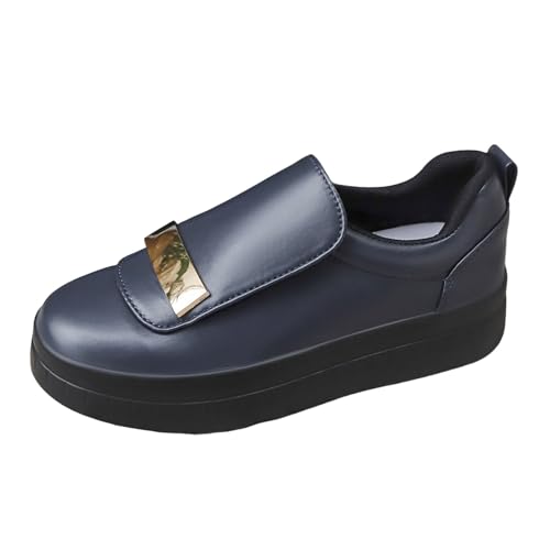 Xbemkste Plateau Loafer Damen Slipper Lässige Slip On Schuhe Round Toe Elegant Damenschuhe Schicke Halbschuhe Leichte Walkingschuhe Bequeme Schlupfschuhe Freizeitschuhe (Blue, 38.5) von Xbemkste