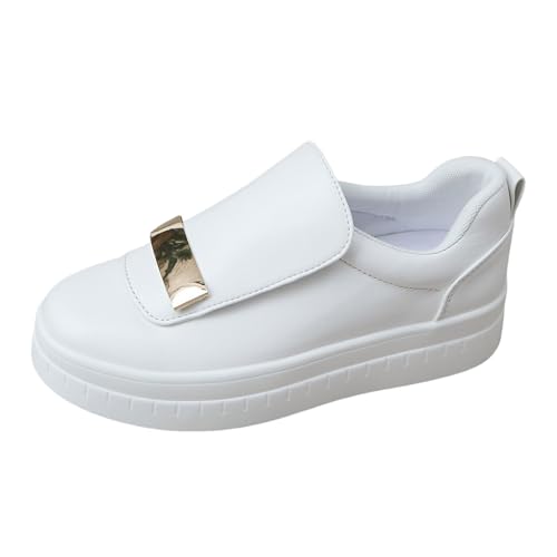 Xbemkste Plateau Loafer Damen Slipper Lässige Slip On Schuhe Round Toe Elegant Damenschuhe Schicke Halbschuhe Leichte Walkingschuhe Bequeme Schlupfschuhe Freizeitschuhe (White, 40.5) von Xbemkste