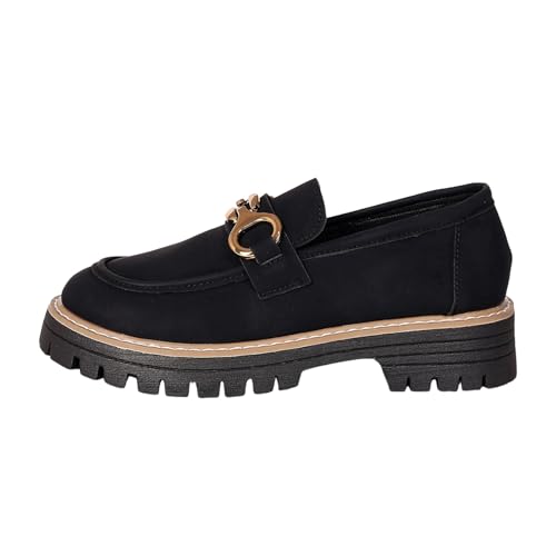 Xbemkste Plateau Loafer Damen mit Absatz Klassische Mokassins mit Kette Slippers Elegant Damenschuhe Business-Schuhe Slip On Schuhe Bequeme Halbschuhe Walkingschuhe Schlupfschuhe (40) von Xbemkste