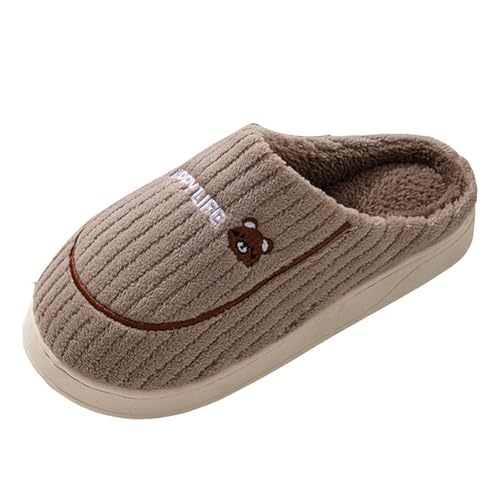 Xbemkste Plüsch Hausschuhe Damen Winter Warme Pantoffeln Flauschige Slippers Weiche Rutschfest Hauspantoffeln Memory Foam Hausschuhe mit Cartoon Muster Bequeme Hüttenschuh (Coffee, 41) von Xbemkste