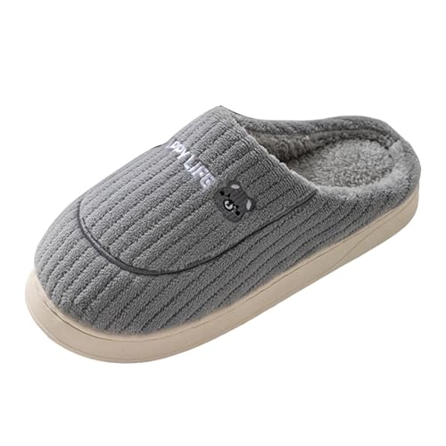 Xbemkste Plüsch Hausschuhe Damen Winter Warme Pantoffeln Flauschige Slippers Weiche Rutschfest Hauspantoffeln Memory Foam Hausschuhe mit Cartoon Muster Bequeme Hüttenschuh (Grey, 40) von Xbemkste