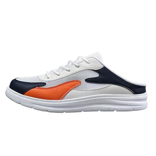 Xbemkste Sabots Herren Flache Slipper Mesh, Freizeitschuhe, Halbschuhe, ohne Absatz, Flache Schnürschuhe Hausschuhe für lose Einlagen (Orange, 40) von Xbemkste