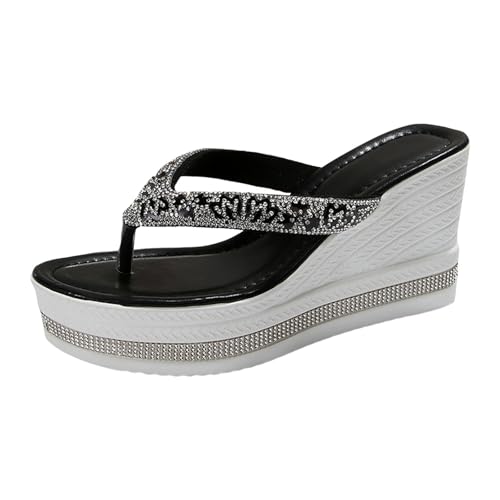 Xbemkste Sandalen Damen Flip Flops Bequem Plattform Keilabsatz Zehentrenner Elegant Sommerschuhe Glitzer Strasssteine Sandaletten Plateau Schuhe Pool Meer Strand Outdoor (C, 40) von Xbemkste