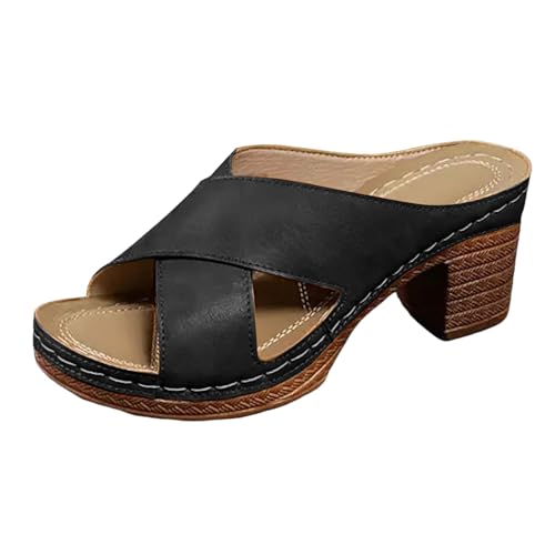 Xbemkste Sandalen Damen Offene Sandaletten Sommersandalen mit Absatz Klobig Vegan Elegant Bequeme Sommerschuhe (Black, 41) von Xbemkste