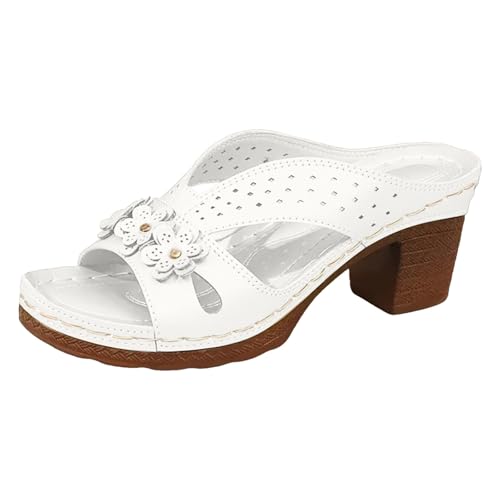 Xbemkste Sandalen Damen Offene Sandaletten Sommersandalen mit Absatz Klobig Vegan Elegant Bequeme Sommerschuhe (X1-White, 41) von Xbemkste
