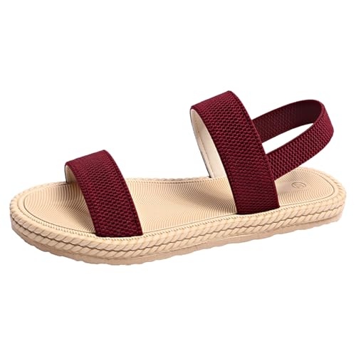 Xbemkste Sandaletten Damen Flach Slingback Sandalen mit Elastischen Riemen Einfache Offene Zehen Sommersandalen Elegant Strandsandalen für Alltag,Strand,Meer (37.5) von Xbemkste