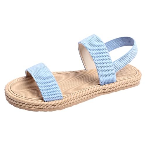 Xbemkste Sandaletten Damen Flach Slingback Sandalen mit Elastischen Riemen Einfache Offene Zehen Sommersandalen Elegant Strandsandalen für Alltag,Strand,Meer (Light Blue, 40.5) von Xbemkste