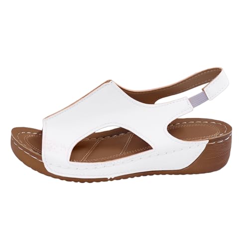 Xbemkste Sandaletten Damen Plateau Sandalen Elegant Riemchen Sommerschuhe Slingback Sandals Bequem Niedrig Sommer Meer Pool Strand Strandsandalen (White, 38.5) von Xbemkste