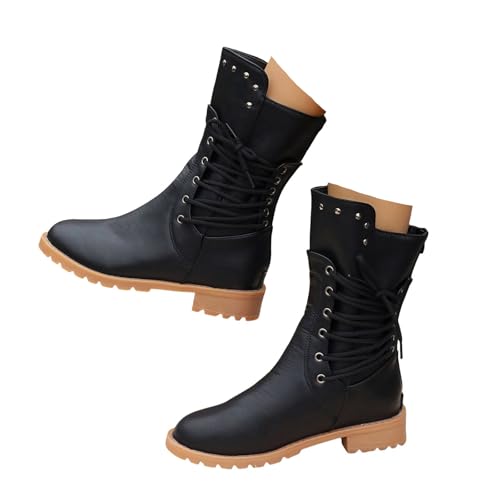 Xbemkste Schnürstiefeletten Damen mit Rutschfest Sohle und Ferse Reißverschluss Retro Lederstiefel Ankle Boots Wasserdicht Plateaustiefel Elegant Halbstiefel Bequemer Kurzstiefel (40) von Xbemkste
