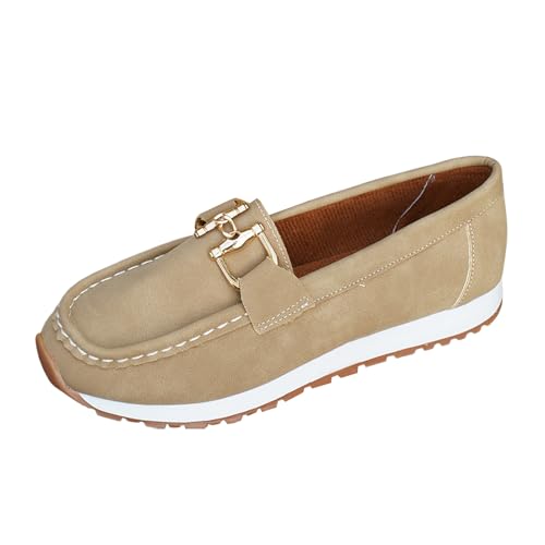 Xbemkste Schuhe Damen elegant mit Dicker Sohle, die die Höhe erhöhen, modische Slipper mit weicher Sohle, geschlossene Zehenpartie, Flache Öffnung, Freizeitschuhe Damen Slipper beige (Khaki, 37.5) von Xbemkste