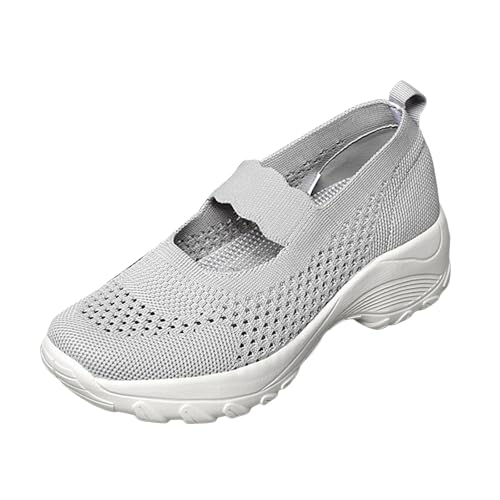 Xbemkste Schuhe Damen elegant mit elastischer Sohle, leichte Freizeitschuhe für Damen mit Dicker Sohle, Slip-On-Mesh-Schuhe Elegante (Grey, 40) von Xbemkste
