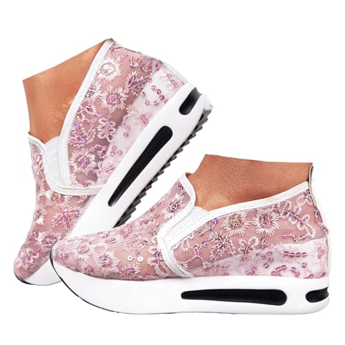 Xbemkste Slip On Damen Freizeitschuhe Atmungsaktive Sommerschuhe Bequeme Walkingschuhe Lässige Sneaker Plateauschuhe Damen Slipper Leichte Schlupfschuhe (Red, 39) von Xbemkste