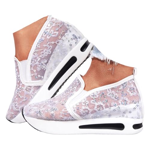 Xbemkste Slip On Damen Freizeitschuhe Atmungsaktive Sommerschuhe Bequeme Walkingschuhe Lässige Sneaker Plateauschuhe Damen Slipper Leichte Schlupfschuhe (White, 37) von Xbemkste