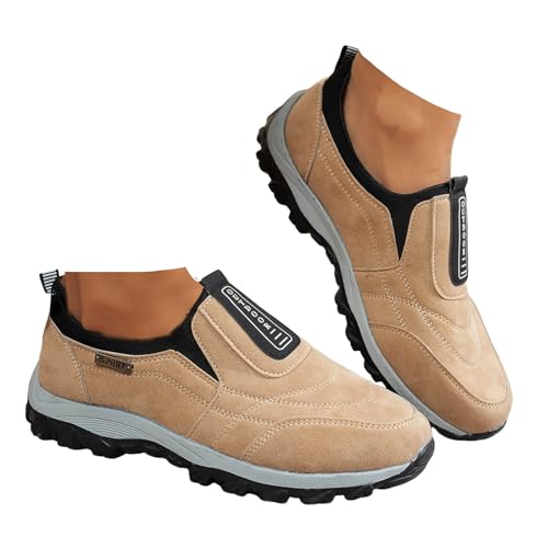 Xbemkste Slip On Damen Freizeitschuhe Bequeme Schlupfschuhe Walkingschuhe Lässige Sneaker Turnschuhe Damen Sportschuhe rutschfeste Weiche Flache Schuhe (Khaki, 42) von Xbemkste