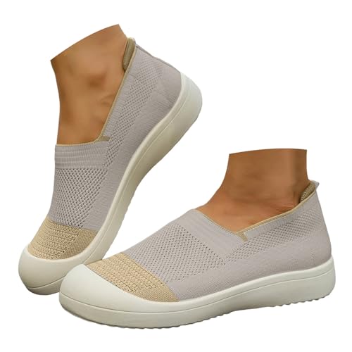 Xbemkste Slip On Damen Freizeitschuhe Sneaker Atmungsaktive Mesh Sommerschuhe Bequeme Weiche Flache Schuhe Schlupfschuhe Damen Slipper Leichte Walkingschuhe (Grey, 37) von Xbemkste