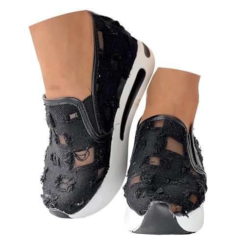 Xbemkste Slip On Damen Freizeitschuhe mit Keilabsatz Atmungsaktive Sommerschuhe Bequeme Walkingschuhe Sneaker Damen Elegant Plateauschuhe Lässige Slipper (40) von Xbemkste