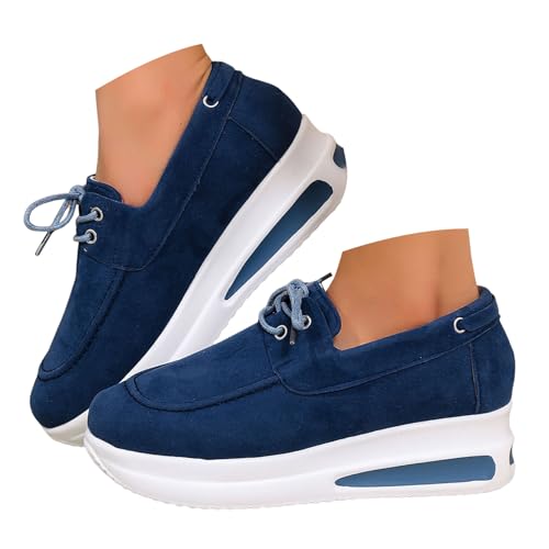 Xbemkste Slip On Damen Freizeitschuhe mit Keilabsatz und Plateau Bequeme Sommerschuhe Lässige Walkingschuhe Plateauschuhe Damen Slipper Leichte Schlupfschuhe (Blue, 39) von Xbemkste
