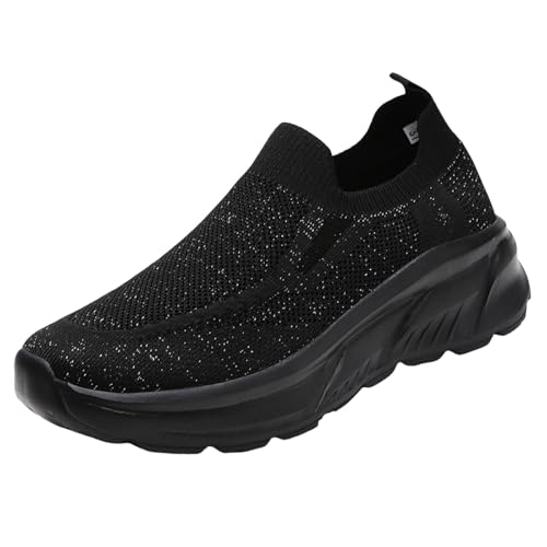 Xbemkste Slip on Sneakers Bequeme leichte Loafer für Damen, Slip-On-Sneakers, Flache Wanderschuhe Gym Schuhe Damen Stoff (42) von Xbemkste