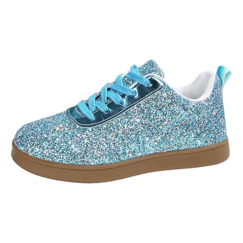 Xbemkste Sneaker Damen Flache Glitzer Schuhe Lässige Halbschuhe Leichte Atmungsaktive Schnürer Sportschuhe Turnschuhe Damen Freizeitschuhe Bequeme Laufschuhe (Blue, 38.5) von Xbemkste