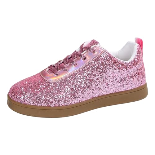 Xbemkste Sneaker Damen Flache Glitzer Schuhe Lässige Halbschuhe Leichte Atmungsaktive Schnürer Sportschuhe Turnschuhe Damen Freizeitschuhe Bequeme Laufschuhe (Red, 39) von Xbemkste