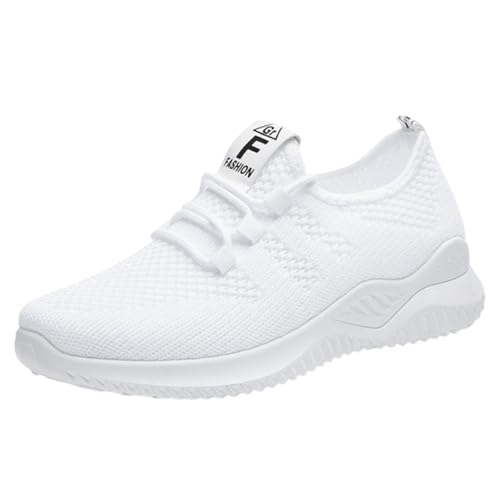 Xbemkste Sneaker Damen Freizeitschuhe Atmungsaktive Mesh Laufschuhe Bequeme Weiche Flache Schuhe Leichte Sommerschuhe Walkingschuhe Damen Sportschuhe (White, 40.5) von Xbemkste