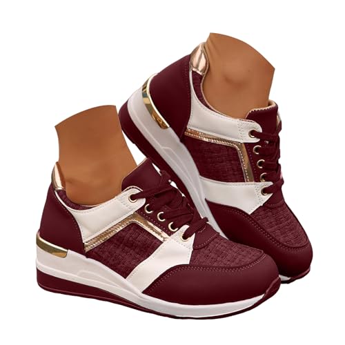 Xbemkste Sneaker Damen Freizeitschuhe mit Keilabsatz Bequeme Laufschuhe Sportschuhe Lässige Damenschuhe Schnürschuhe rutschfeste Walkingschuhe Schicke Plateauschuhe (37) von Xbemkste