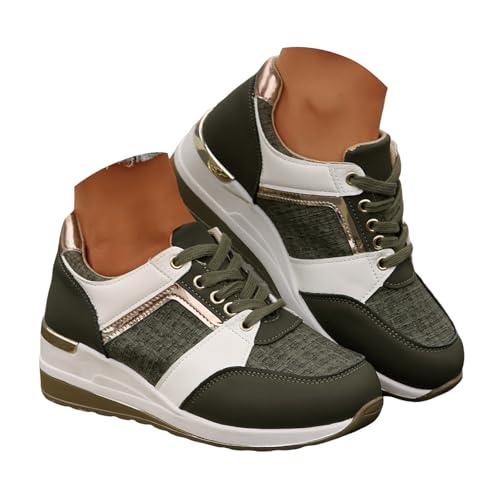 Xbemkste Sneaker Damen Freizeitschuhe mit Keilabsatz Bequeme Laufschuhe Sportschuhe Lässige Damenschuhe Schnürschuhe rutschfeste Walkingschuhe Schicke Plateauschuhe (40.5) von Xbemkste