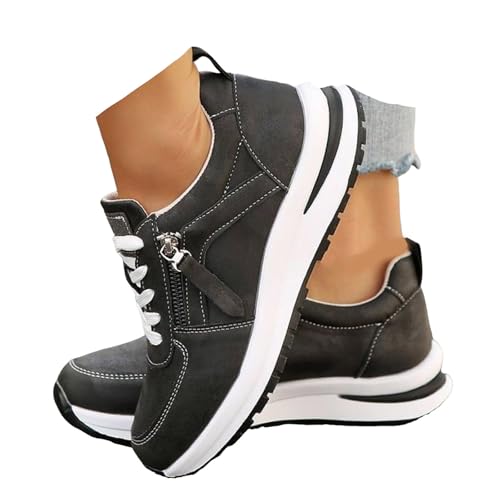 Xbemkste Sneaker Damen Freizeitschuhe mit Plateau Schnürer Sportschuhe Atmungsaktive Laufschuhe Damen Halbschuhe Bequeme Flache Schuhe Walkingschuhe (41) von Xbemkste