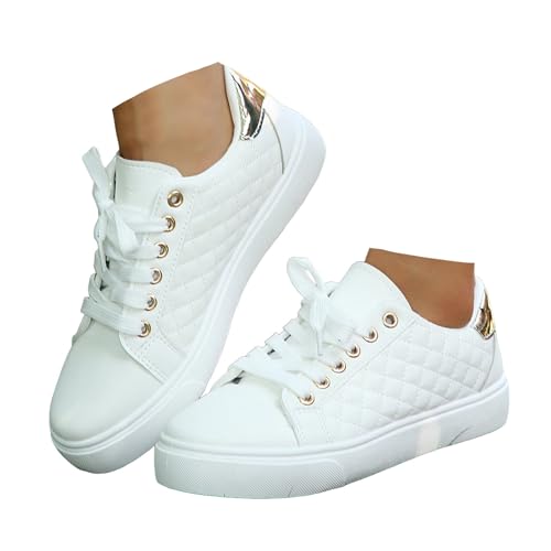 Xbemkste Sneaker Damen Halbschuhe Bequeme Freizeitschuhe Elegant Sommerschuhe Flache Schuhe Leichte Walkingschuhe Schnürer Sportschuhe Damen Laufschuhe (White, 39) von Xbemkste