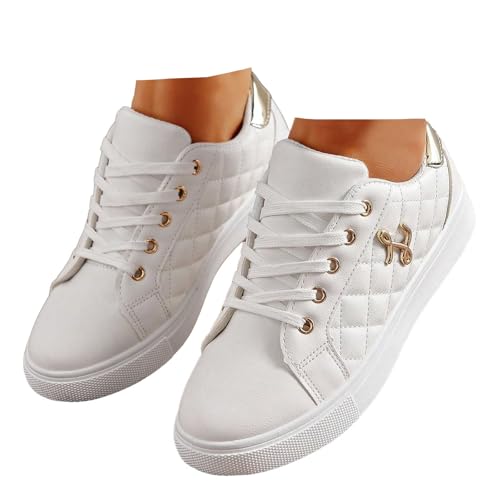 Xbemkste Sneaker Damen Halbschuhe Klassische Freizeitschuhe Leichte Bequeme Flache Schuhe Sommerschuhe Schnürer Walkingschuhe Sneaker Damen Sportschuhe (White, 41) von Xbemkste