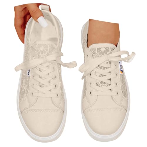 Xbemkste Sneaker Damen Halbschuhe Schnürer Freizeitschuhe Leichte Atmungsaktive Flache Schuhe Lässige Sommerschuhe Bequeme Weiche Sohle Walkingschuhe Damenschuhe (Khaki, 38.5) von Xbemkste
