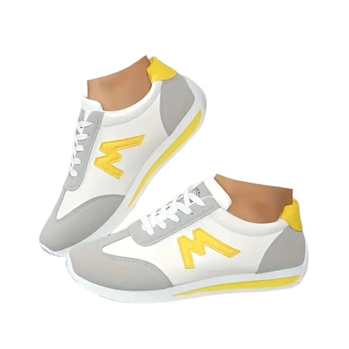 Xbemkste Sneaker Damen Schuhe Bequeme Laufschuhe Sportschuhe Turnschuhe Damen Freizeitschuhe Flache Schuhe Lässige Halbschuhe Walkingschuhe Outdoor Fitness Schuhe (Yellow, 39) von Xbemkste