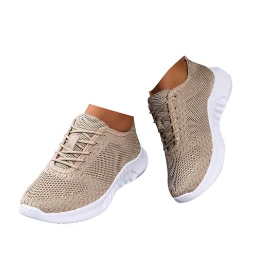 Xbemkste Sneaker Damen Sportschuhe Leichte Laufschuhe Turnschuhe Atmungsaktive Straßenlaufschuhe Tennisschuhe Freizeit Walkingschuhe Bequeme Straßenlaufschuhe (Khaki, 37.5) von Xbemkste