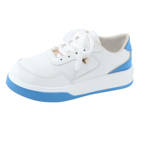 Xbemkste Sneaker Damen Trachtenschuhe Bequeme Flach Schnürer Turnschuhe Halbschuhe Plateau Freizeitschuhe Leichte Atmungsaktive Walkingschuhe Damen Laufschuhe (Blue, 38.5) von Xbemkste